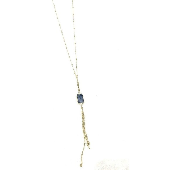 Unbranded 18" Gold Tone Long Chain Rectangular Kyanite Pendant - Picture 3 of 7